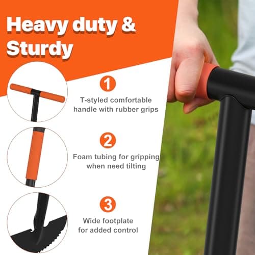 Manual Edger Lawn Tool, 41-inch Lawn Edger with Saw Tooth Blade, Half Moon Hand Edger with Metal Shaft, T-Grip Handle, Heavy Duty Garden Edger Tool for Sidewalk, Grass, Yard, Landscape