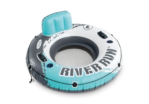 INTEX 58825EP River Run 1 Inflatable Floating Lounge: Comfortable Backrest – Built-in Cup Holders – Durable Grab Handles – All Around Grab Rope – 220lb Weight Capacity– Blue