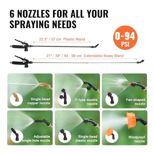 VEVOR 4 Gallon Battery Powered Backpack Sprayer with Wheeled Cart, Adjustable 0-94 PSI, 13FT Hose, 6 Nozzles, 2 Wands Included, Wide Mouth Lid for Weeding, Cleaning, Long Spray Time, White+Orange