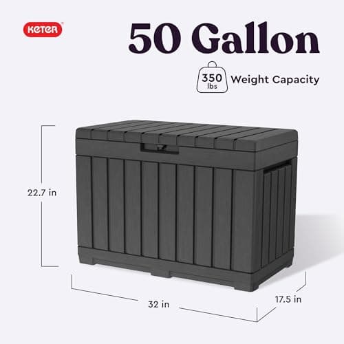 Keter Kentwood 50 Gallon Resin Deck Box-Organization and Storage for Patio Cushions, Throw Pillows and Garden Tools, Dark Grey