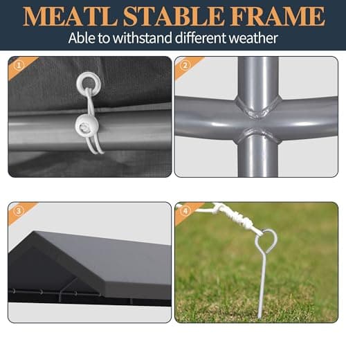 Shintenchi 10x20ft Heavy Duty Carport with UV Resistant Canopy, Powder-Coated Steel Frame, Easy to Assemble Portable Garage, Stable Carport for Car, Bike, Camp, Outdoor Storage (Grey)