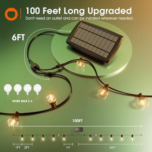 addlon 100FT Solar String Lights Outdoor with Remote, 54 LED Shatterproof Bulbs, Dimmable & Timable, 3 Light Modes, G40 Waterproof Solar String Lights for Outside Backyard Party Decor