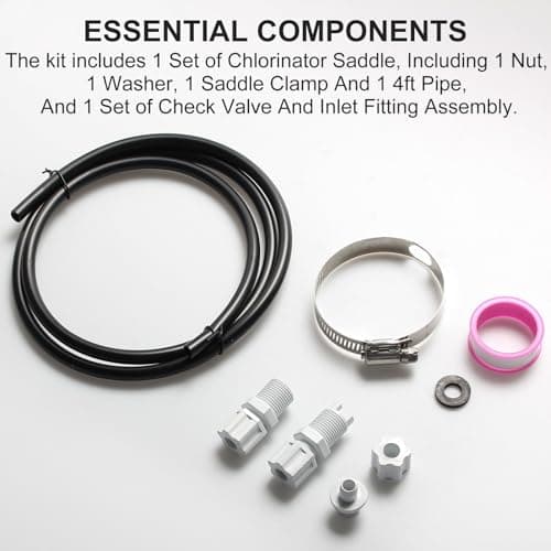 CL200 Chlorine Feeder Parts for Chlorinator Tubing Chlorinator Valve Replacement/with Saddle Clamp Chlorinator Feeder Hose Tubing Parts with Check Valve Control Valve