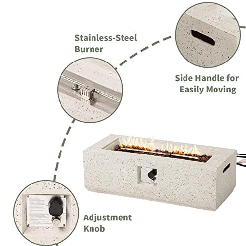 COSIEST 2-Piece Outdoor Propane Fire Pit Table Set w Tank Table, 42" Terrazzo Rectangle Fire Table (CSA Certified, 50,000 BTU) w 16" Tank Cover Side Table, Waterproof Cover for Garden, Pool, Backyard