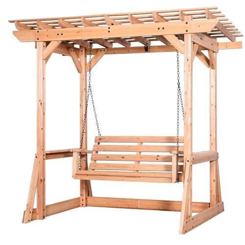 Backyard Discovery Callahan 8' x 5' Cedar Wood Outdoor Patio Pergola Swing Bench with Trellis, Two-Person Seating, Chains, Water Resistance, 600 Lb Weight Capacity for Porch, Patio, Deck, Garden