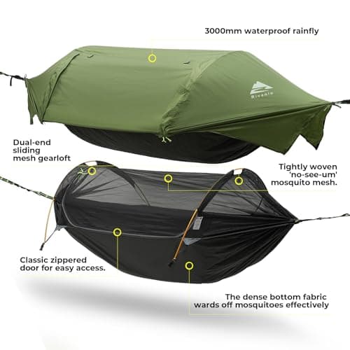 Camping Hammock Tent with Mosquito Net & RainFly, 3 in 1 Waterproof Lightweight Portable Sleeping Hammock Bug, Travel Outdoor Gear with Tree Strap Swing, for Hiking Patio Expedition