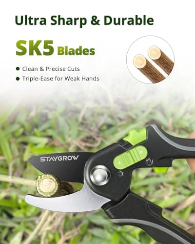 Pruning Shears for Gardening - 8.5" SK5 Garden Shears Cuts 10000+ Times Staying Sharp - Garden Scissors with One-handed Unlocking & Adjustable Handle- Garden Clippers Gardening Tools for Men Women