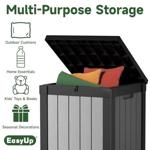 50 Gallon Outdoor Storage Box, Resin Waterproof UV-Resistant Deck Box, Reinforced Stability for Patio, Garden, and Poolside, Striped Black & White