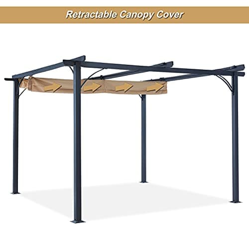 ABCCANOPY Patio Pergola 11x11 - Outdoor Sun Shade Canopy with Retractable Roof for Garden Porch Backyard (Gray)