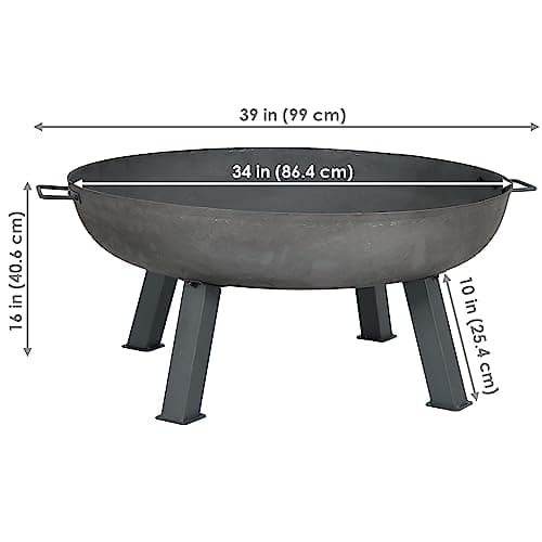 Sunnydaze 34-Inch Cast Iron Heavy-Duty Fire Pit for Outside - Wood-Burning Outdoor Fire Pit Bowl with Handles - Steel Finish
