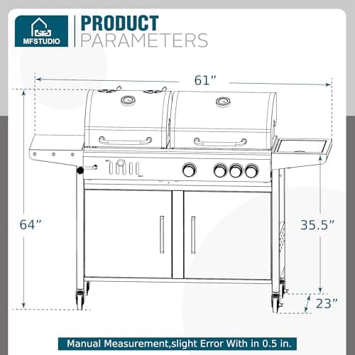 MFSTUDIO Gas and Charcoal Grill Combo with Side Burner, Porcelain-Enameled Cast Iron Grate, Extra Large Dual-Function BBQ Propane Smoker Grills for Outdoor Barbecue Cooking, 690 SQIN Cooking Area