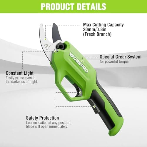 WORKPRO 7.2V Electric Pruning Shears, Battery Powered Pruning Shears, Cordless Tree Pruner, 0.8 Inch Cutting Diameter, Branch Cutter Gardening Scissors with Rechargeable Battery