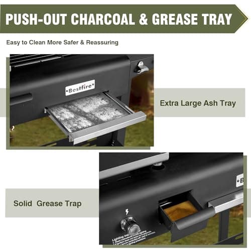 Bestfire Dual Fuel Propane Gas Charcoal Grill Combo Black Dual Lids, Flat Top Grill With 2 Side Shelves for BBQ, Outdoor and Backyard Cooking