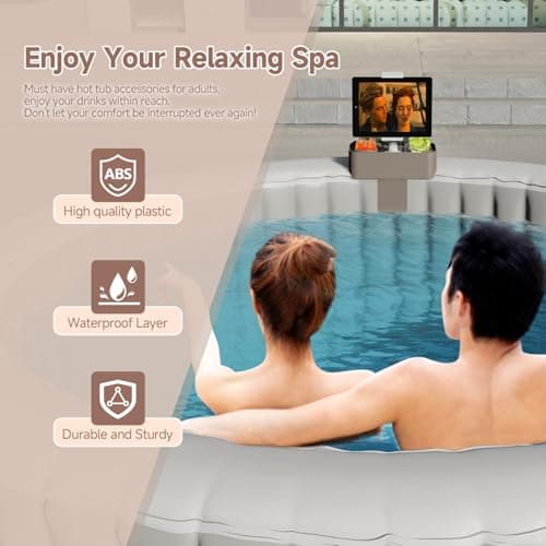 3-in-1 Adjustable Hot Tub Tray Table with Cup Holder Phone Holder, Fits for Outdoor Inflatable Pools/Spas Caddy Drink Tray, Must Have Hottub Accessories for Adults