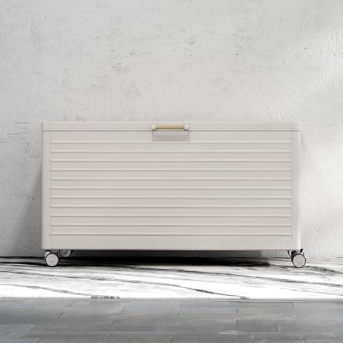 134 Gallon Large Outdoor Deck Box with Wheels, Storage Box with Lid for Patio Furniture, Garden Tools, Outdoor Cushion, Latte