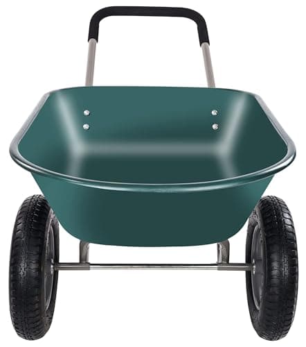 Wheelbarrow Garden Cart, Heavy Duty Home Utility Garden Cart, Dual-Wheel Home Garden Yard Utility Wheelbarrow Cart with Built-in Stand, Green