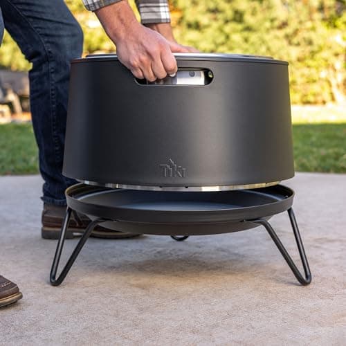 TIKI 20-Inch Smokeless Social Fire Pit, Portable Outdoor Fire Pit with Removable Ash Base, Stand & Cloth Cover – Modern Wood Burning Fire Pit for Patio, Backyard, and Gatherings