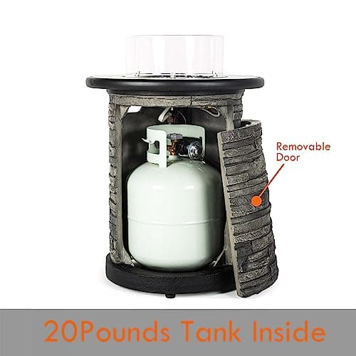 Outdoor Gas Propane Fire Pit Table, Round Porcelain Tile Top 22" Fire Bowl Column W/ 40,000 BTU Firepit Table Auto-Ignition 400D Cover Glass Rocks for Outside Patio