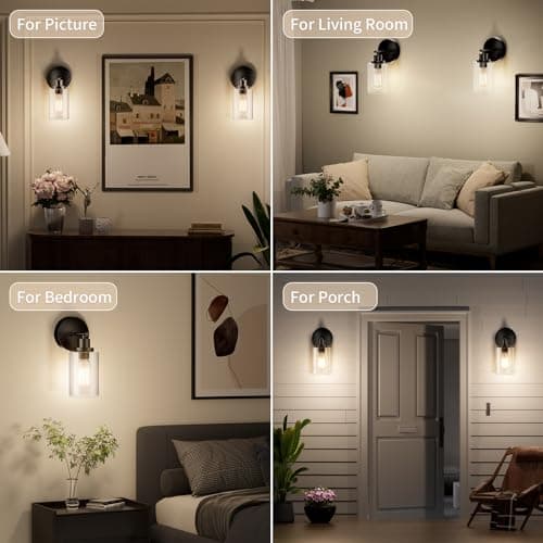 Black Wall Sconce Light: Modern Wall Sconces Indoor, LED Wall Light Fixtures with E26 Base and Clear Glass Shade, Sconces Wall Lighting for Hallway, Bedroom, Living Room, and Mirror