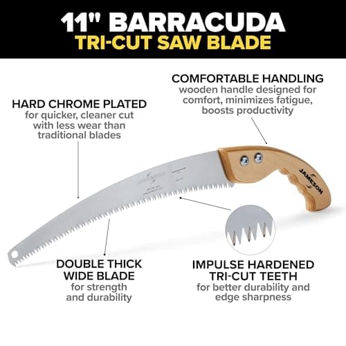 Jameson HS-13TE-WH 13" Tri-Cut Hand Saw with Wood Handle – Professional-Grade Pruning Saw for Clean, Precise Cuts