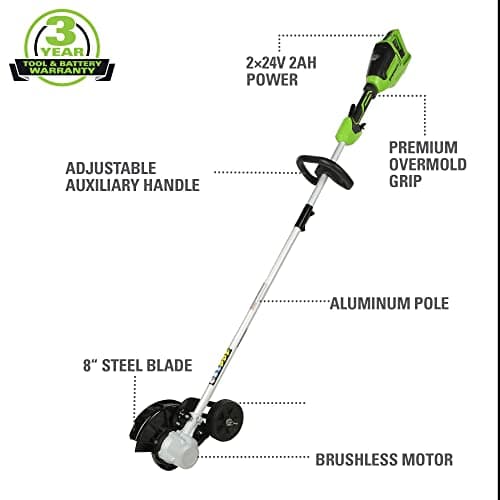 Greenworks 48V (2 x 24V) 8" Brushless Cordless Edger, (2) 4.0Ah Batteries and Dual Port Rapid Charger Included