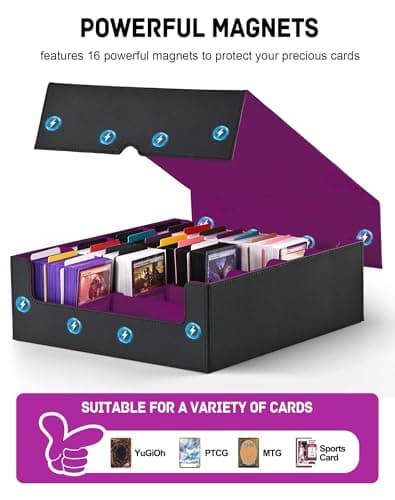 ZLCA Card Storage Box for MTG PTCG, Commander Deck Box Holds 3000+ Cards, Card Storage Case with 4 Stoppers, Card Organizer for TCG Sport Cards(Black&Purple)