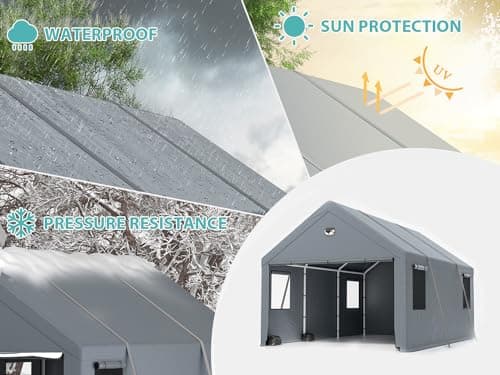2 Car Carports 20X20 Heavy Duty with Removable Side Walls, Car Port Canopy, Portable Shelter, All Weather, Gray