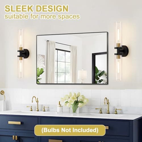 Wall Sconces Set of Two, Black and Gold Bathroom Sconces Wall Lighting with Clear Glass, Modern Sconces Wall Decor Set of 2 Wall Light fixtures for Bathroom Mirror Living Room Hallway Bedroom