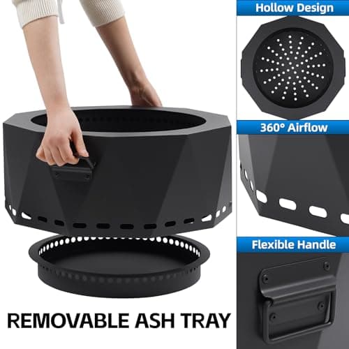Smokeless Firepit Outdoor-25 Inch Large Smokeless Fire Pits for Outside with Handles, Portable Low Smoke Metal Wood Stove for Camping, Patio, Backyard, Garden, Picnic-XL