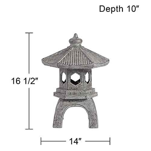 John Timberland Pagoda Statue Sculpture Asian Japanese Garden Decor Indoor Outdoor Front Porch Patio Yard Outside Home Balcony House Exterior Lawn Gray Old Faux Stone Finish Resin 16 1/2" Tall