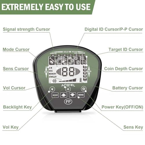 Metal Detector for Adults Professional, Higher Accuracy Gold and Silver Detector, Metal Detector Waterproof Pinpoint, Bigger LCD, 5 Mode, 10" IP68 Coil, New Advanced DSP Chip, Green