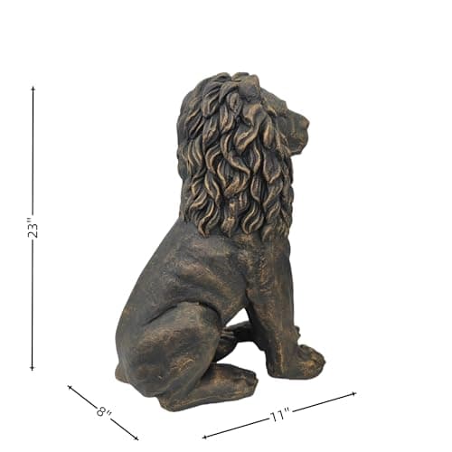 Lion Statue Majestic Sitting Lion Sculpture Guardian Lion for Outdoor Garden Patio Yard and Lawn Decor in Antique Bronze 23'' High