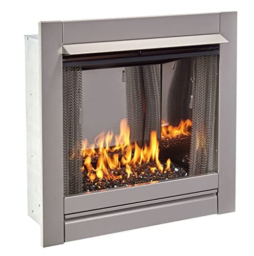 Duluth Forge Ventless Stainless Outdoor Gas Fireplace Insert with Reflective Black Glass Media - 24,000 BTU, Manual Control - Model# DF450SS-G-RBLK