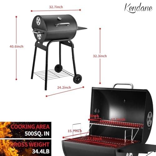 Barrel Charcoal Grill, Large Charcoal Grills with Side Shelf, Outdoor BBQ Grill,Perfect for Backyard Camping, Patio Parties, and Picnics