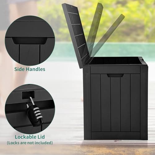 YITAHOME 30 Gallon Deck Box Outdoor Storage Box, Waterproof Resin Package Delivery and Storage Box with Lockable Lid for Patio Furniture Cushions, Pool Accessories, Garden Tools, Black