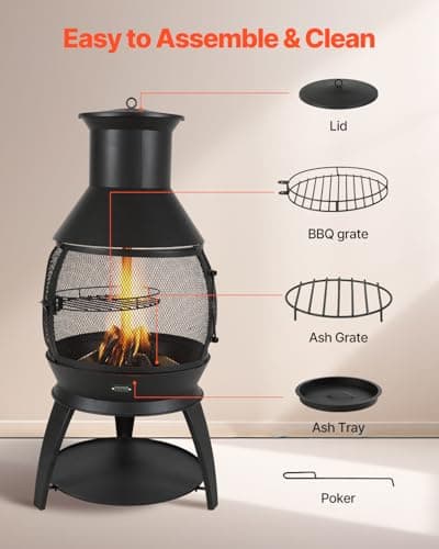 VEVOR Chiminea, 22 Inch Outdoor Wood Burning Firepit, Iron Spherical Fireplace for BBQ & Warming, Wooden Fire Pit with Grill Mesh, Chimney Coat & Rustproof Chiminea Lid, for Patio, Garden, Backyard