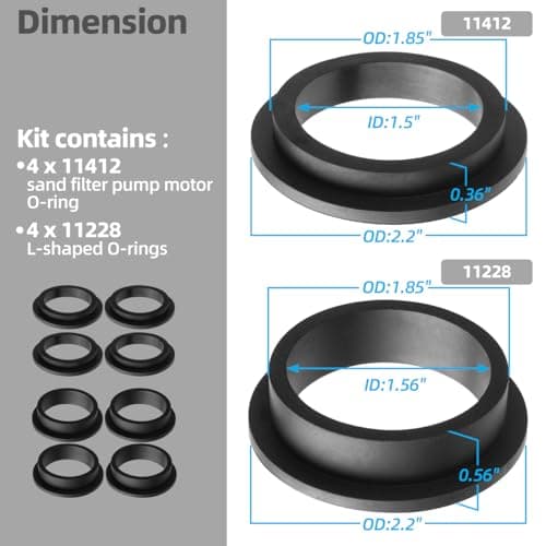 Pool Sand Filter Pump Seal, L-Shape O-Ring Gasket Fits for Intex Sand Filter Pumps Motor Repair Set & Hose Seals Replacement Part (4 Pcs 11228 + 4 Pcs 11412)