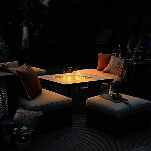 Devoko 28 inch Patio Propane Fire Pit 50,000 BTU Outdoor Gas FirePit Table with Lid and Lava Rock for Garden, Courtyard and Backyard, Black