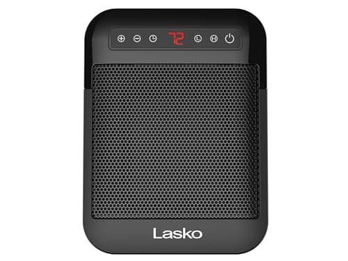 Lasko MyHeat Max Personal Ceramic Space Heater, Tip Over Switch, Overheat Protection, 2 Heat Settings, Adjustable Thermostat, Timer, for Indoor Use, Home, Office, 9 Inches, 1500W, Black, CD09101