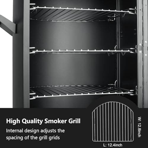 Propane Smoker with Cover, Vertical Smoker Grill with Temperature Control Outdoor Heavy Duty Three Removable Smoking Shelves, Black
