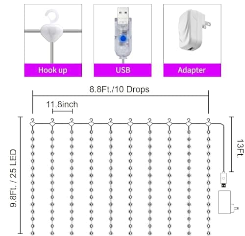 16 Colors Changing Curtain Lights - 250 LED 9.8 X 8.8 FT Fairy String, 7 Modes Twinkle with Remote, Backdrop Wall Hanging Dripping for Bedroom Backyard Halloween Christmas Decor