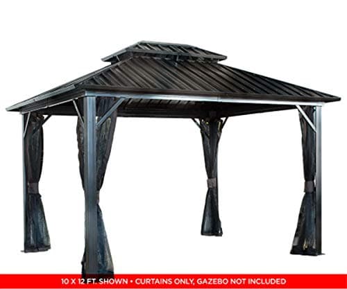 Sojag 12' x 12' Genova II Hardtop Gazebo Outdoor Weather-Resistant Aluminum Frame Shelter with Mosquito Net Black,Brown