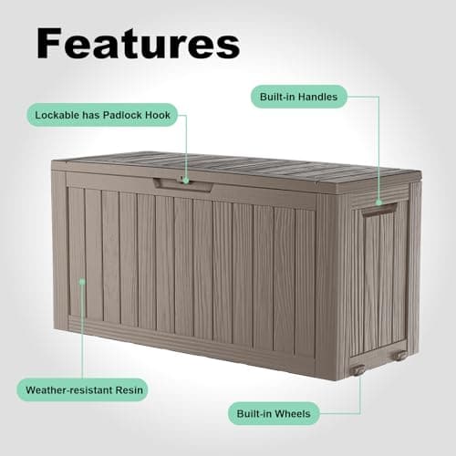 ROJIK Outdoor Storage Housing Deck Box - Waterproof Patio Furniture, Garden Tools, Cushions, Pool Accessories Storage Bench with Lockable Lid and Side Handles (Grey 75 Gal)