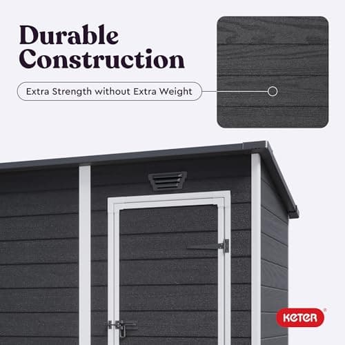 Keter Essential Shed 6x4 Resin Outdoor Storage Shed Ideal Storage for Patio Furniture, Garden Tools Bike Accessories, Beach Chairs and Lawn Mower, Black and White