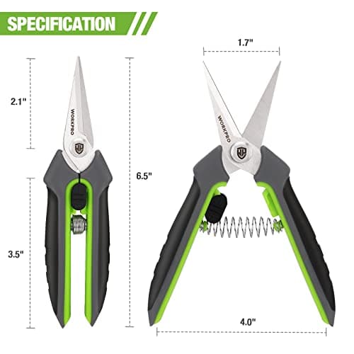 WORKPRO 2 Pack Garden Pruning Shears with Sheath, 6.5” Small Hand Pruners/Snips/Clippers- Spring Loaded & Precision Straight Blades, Microgreen Trimming Scissors for Flowers, Weeds, Indoors Bonsai