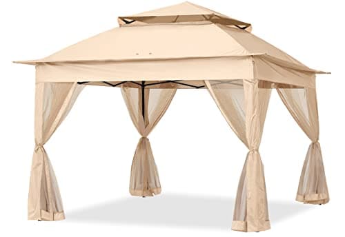 COOSHADE 11x11Ft Easy Pop Up Gazebo Tent Instant Outdoor Canopy Shelter with Mosquito Netting Walls(Khaki)