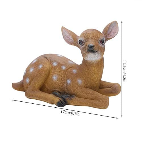 YukaBa Garden Resin Deer Figurine, Outdoor Garden Statue Deer Lying Down Sculpture Ornaments 6.7x4.5in, Polyresin, Full Color(2 Pcs)