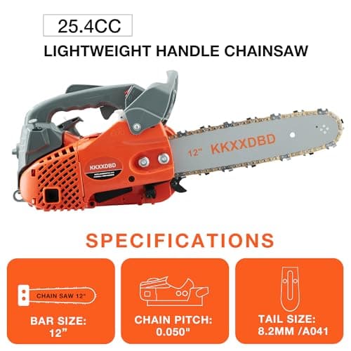 Lightweight 12 Inch Gas Powered Chainsaw - 25.4CC Top Handle Chainsaw for Efficient Wood Cutting, Tree Pruning & Firewood Preparation, Anti-Vibration Design, Easy Start & Safe Operation