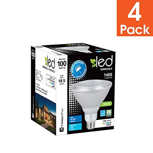 Xtricity LED PAR38 Dimmable Flood Light Bulb, 18.5W (100W Equivalent), Waterproof, 1400 Lumens, 5000k Day Light, 120V, Indoor/Outdoor, Energy Star Certified, UL Listed (4 Pack)