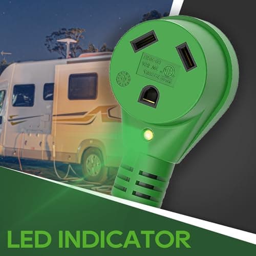 RVGUARD Overload Protector 30 Amp Generator to RV Adapter Cord with Circuit Breaker, NEMA L14-30P to NEMA TT-30R Electrical Power Adapter with LED Power Indicator, 18 Inch, Green, ETL Listed